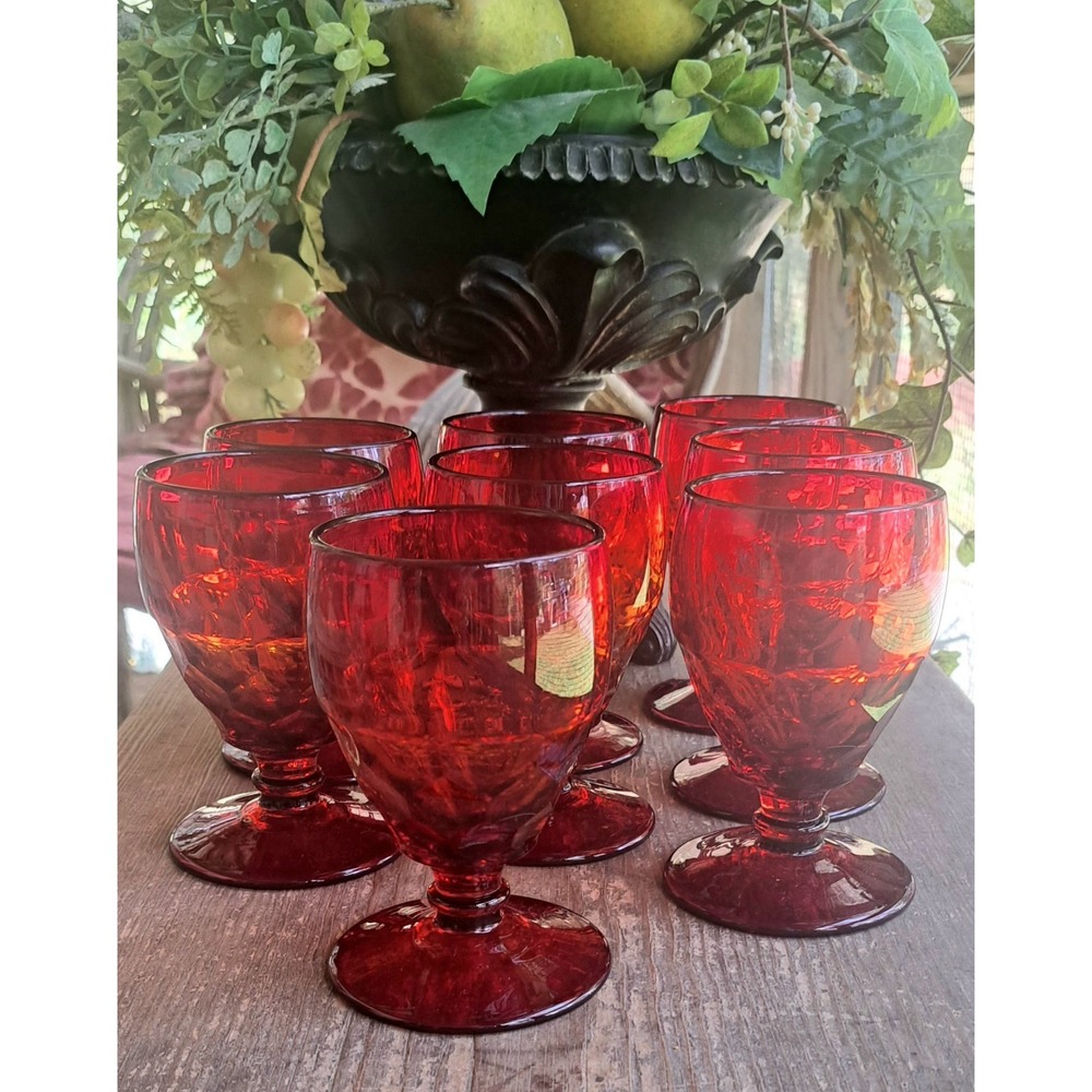 Vintage Viking Amberina Thumbprint Goblets Spectacular Set of 8